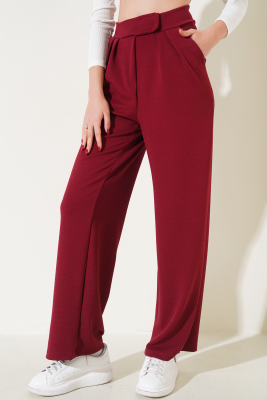 Cepli Pileli Salaş Pantolon Bordo - Kadın Giyim Modelleri