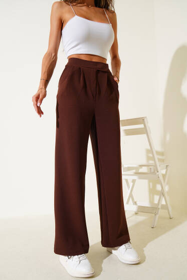Cepli Pileli Salaş Pantolon Kahve - Kadın Giyim Modelleri