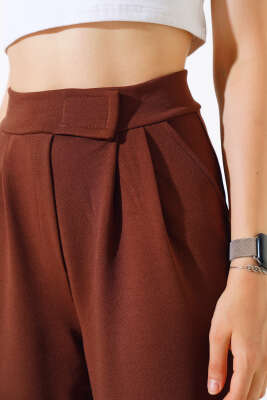 Cepli Pileli Salaş Pantolon Kestane - Kadın Giyim Modelleri