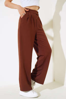 Cepli Pileli Salaş Pantolon Kestane - Kadın Giyim Modelleri