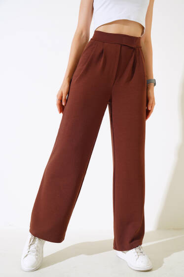 Cepli Pileli Salaş Pantolon Kestane - Kadın Giyim Modelleri