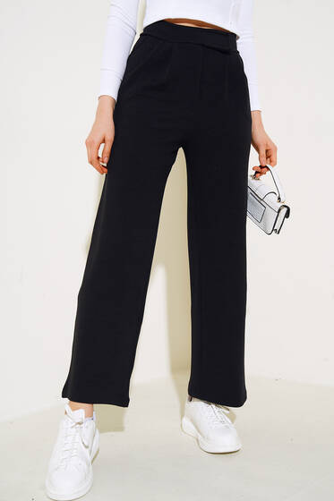 Cepli Pileli Salaş Pantolon Siyah - Kadın Giyim Modelleri