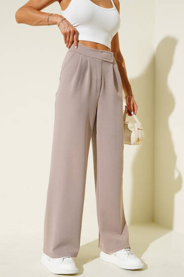 Cepli Pileli Salaş Pantolon Vizon - Kadın Giyim Modelleri