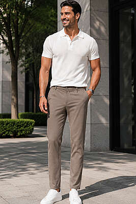 Cepli Regular Fit Tensel Pantolon Kum Bej - Erkek Pantolon