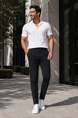 Cepli Regular Fit Tensel Pantolon Siyah - Erkek Pantolon