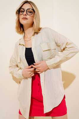 Cepli Salaş Gömlek Bej - Kadın Giyim Modelleri