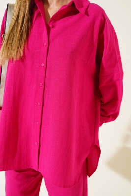 Cepli Salaş Keten İkili Takım Fuşya - Kadın Giyim Modelleri