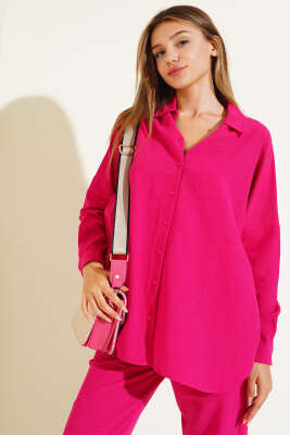 Cepli Salaş Keten İkili Takım Fuşya - Kadın Giyim Modelleri