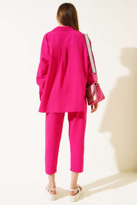 Cepli Salaş Keten İkili Takım Fuşya - Kadın Giyim Modelleri