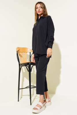 Cepli Salaş Keten İkili Takım Siyah - Kadın Giyim Modelleri