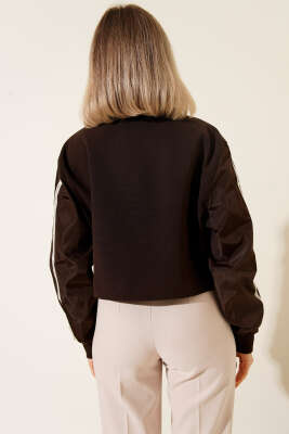 Cepli Şerit Yazılı Ceket Kahve - Kadın Giyim Modelleri