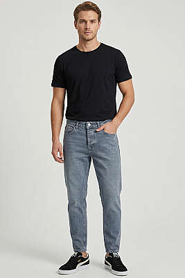 Cepli Tapered Fit Kot Erkek Pantolon Blue Gri - Babalar Günü