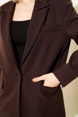 Cepli Tek Düğmeli Blazer Ceket Kahve - Kadın Giyim Modelleri