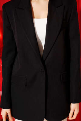 Cepli Tek Düğmeli Blazer Ceket Siyah - Kadın Giyim Modelleri