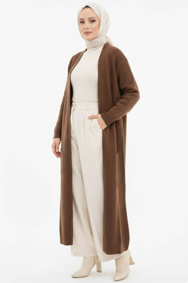 Cepli Uzun Triko Hırka Kahve - Hırka