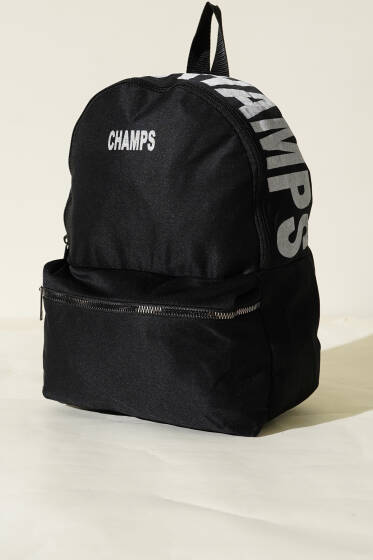Champs Baskılı Sırt Çantası Siyah - Sırt Çantası