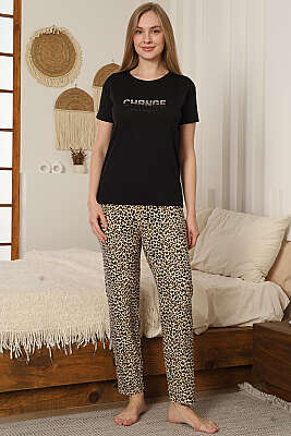 Change Baskılı Kısa Kol Pijama Takımı Siyah - Pijama