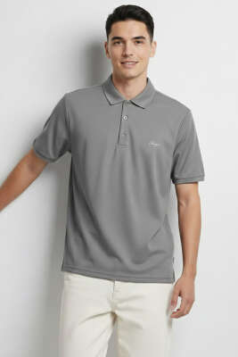 Change Baskılı Polo Yaka Erkek T-shirt Füme 