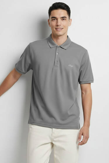 Change Baskılı Polo Yaka Erkek T-shirt Füme - Erkek T-shirt