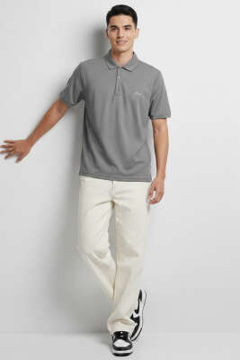 Change Baskılı Polo Yaka Erkek T-shirt Füme - Erkek T-shirt