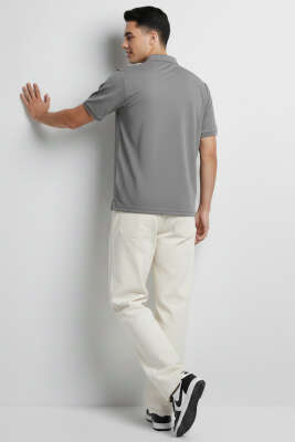 Change Baskılı Polo Yaka Erkek T-shirt Füme - Erkek T-shirt