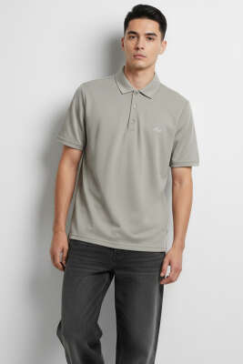 Change Baskılı Polo Yaka Erkek T-shirt Gri 