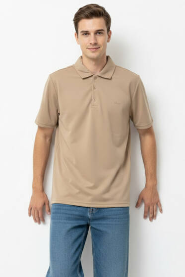 Change Baskılı Polo Yaka Erkek T-shirt Kum Bej - Erkek T-shirt