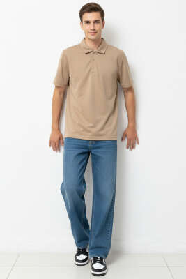 Change Baskılı Polo Yaka Erkek T-shirt Kum Bej - Erkek T-shirt