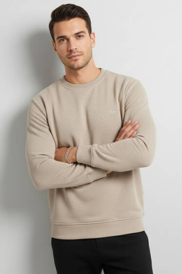 Change Nakışlı Erkek Sweatshirt Bej - Erkek Sweatshirt