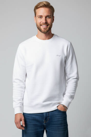 Change Nakışlı Erkek Sweatshirt Ekru - Erkek Sweatshirt