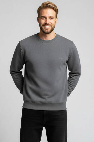 Change Nakışlı Erkek Sweatshirt Füme - Erkek Sweatshirt