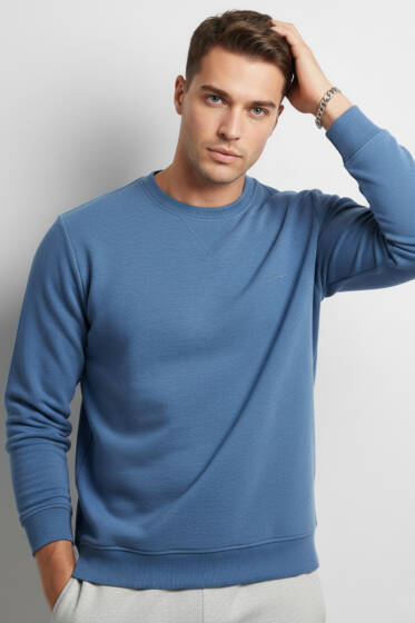 Change Nakışlı Erkek Sweatshirt Mavi - Erkek Sweatshirt