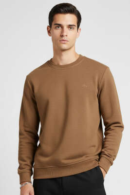 Change Nakışlı Erkek Sweatshirt Taba - BESSE