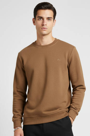 Change Nakışlı Erkek Sweatshirt Taba - Erkek Sweatshirt