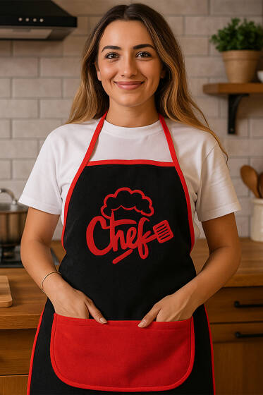 Chef Yazılı Mutfak Önlüğü Siyah - Mutfak Önlüğü