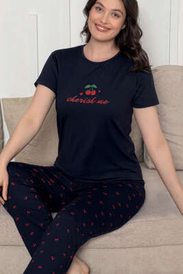 Cherish Me Baskılı Kısa Kol Pijama Takımı Lacivert - Kadın Pijama Takımı
