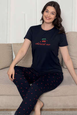 Cherish Me Baskılı Kısa Kol Pijama Takımı Lacivert