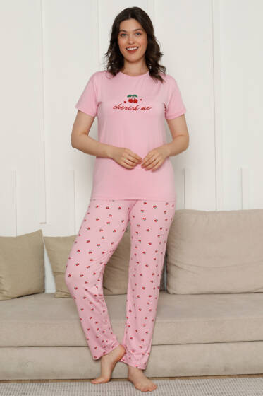 Cherish Me Baskılı Kısa Kol Pijama Takımı Pembe - Pijama