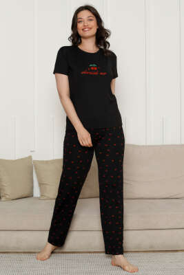 Cherish Me Baskılı Kısa Kol Pijama Takımı Siyah - Pijama