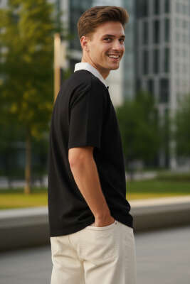 Chicago Nakışlı Polo Yaka T-shirt Siyah - Yeni Erkek Giyim