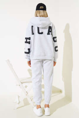 Chicago Yazılı Üç İplik İkili Takım Gri - Kadın Giyim Modelleri