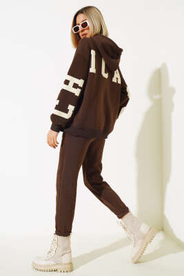 Chicago Yazılı Üç İplik İkili Takım Kahve 