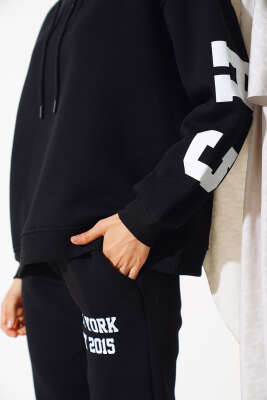 Chicago Yazılı Üç İplik İkili Takım Siyah - Kadın Giyim Modelleri