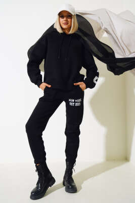 Chicago Yazılı Üç İplik İkili Takım Siyah 