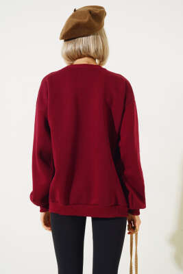 Ciao Leopar Yazılı Şardonlu Sweatshirt Bordo - Kadın Giyim Modelleri