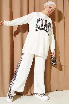 Ciao Leopar Yazılı Üç İplik İkili Takım Beyaz - TEGOE