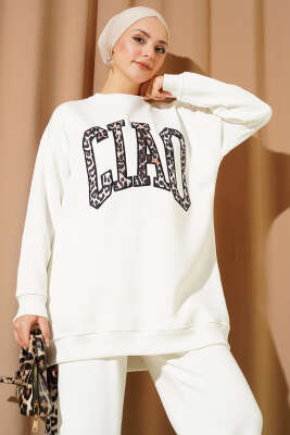 Ciao Leopar Yazılı Üç İplik İkili Takım Beyaz - İkili Takım