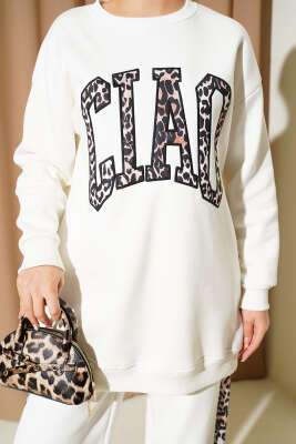 Ciao Leopar Yazılı Üç İplik İkili Takım Beyaz - İkili Takım