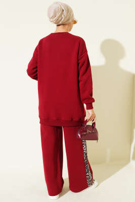 Ciao Leopar Yazılı Üç İplik İkili Takım Bordo - İkili Takım