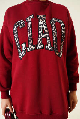 Ciao Leopar Yazılı Üç İplik İkili Takım Bordo - İkili Takım